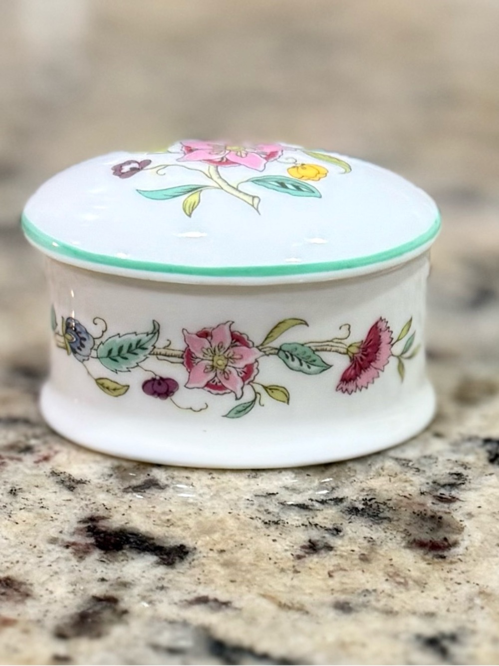 Vintage Minton Haddon Hall Bone China Oval Floral Trinket Box Made in England